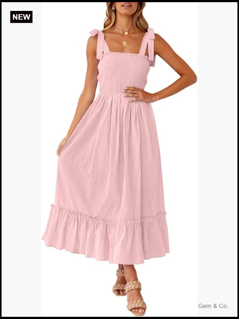 Square Neck Spaghetti Strap Smocked Boho Maxi Dress